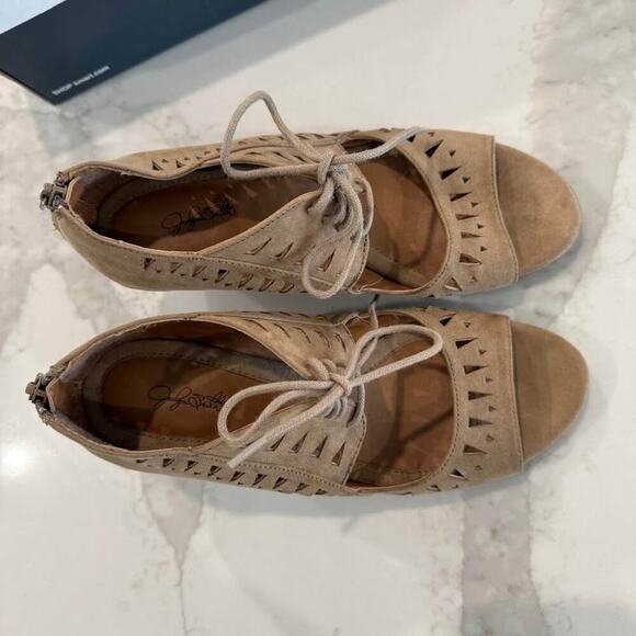 Jaclyn Smith Effie Taupe Lace Up Back Zip Wedge Sandals Women's 7M Tan Summer - Picture 5 of 9